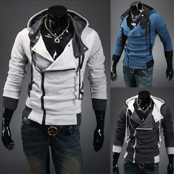 Mens Slim Zip Up Top Design Hooded Hoodies Jackets Coats Tops M XXL 