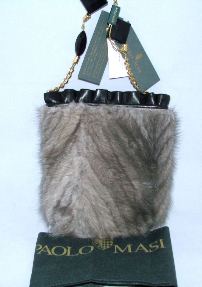 paolo masi silver genuine mink fur hobo bag italy new