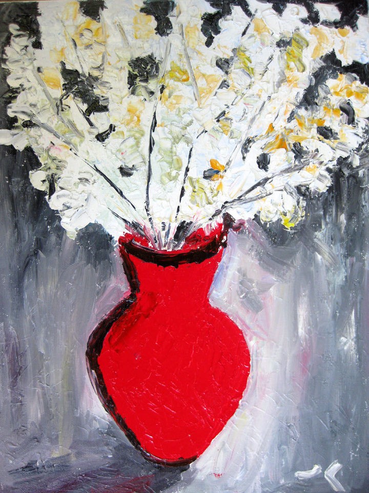 Original Oil Palette Knife Painting Flowers in Vase 12 x 16 