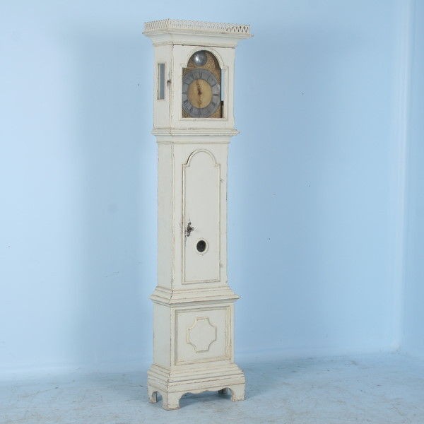 Antique Beautiful White Painted Swedish Grandfather Clock c.1780