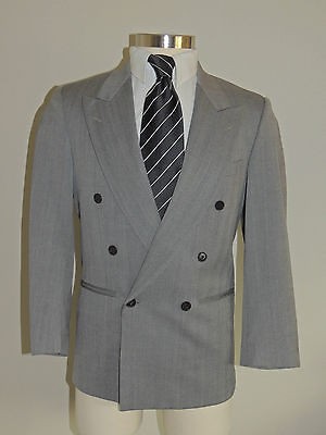 MENS OSCAR DE LA RENTA GRAY HERRINGBONE DOUBLE BREAST 2 PC WOOL BLEND 