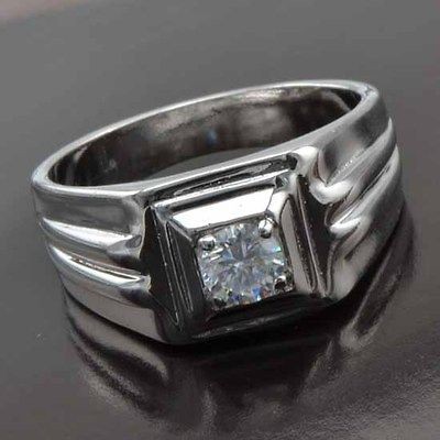 Unique 9k solid white gold filled cz mens ring,size 10