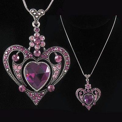 heart purple ab crystal cz stone necklace chain pendant designer