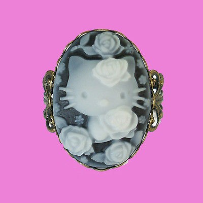 KITTY RING HELLOKITTY CAMEO GOTHIC LOLITA STYLE BLACK VINTAGE DESIGN 