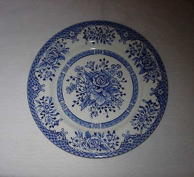   England Kew Blue White Salad Plate Trellis Floral Rim Center Flowers