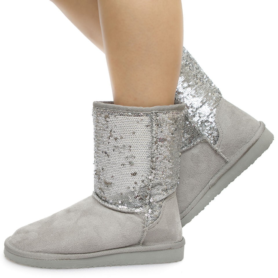 Faux Suede Shearing Lining Sequins Shaft Classic Short Mid Calf Flat 