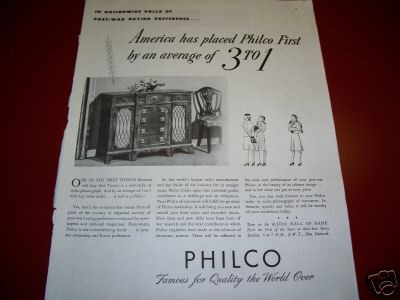 1945 philco radio phonograph first 3 to 1 ad time