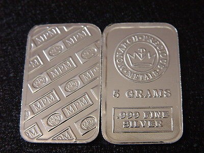 MONARCH PRECIOUS METALS .999 PURE SILVER 5 GRAM BAR BULLION BETTER 