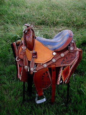 17 Western Barrel Show Pleasure Trail LEATHER HORSE SADDLE Bridle 