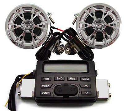 Motorcycle Audio System Handlebar FM Radio Stereo Amplifier 2 Speaker 