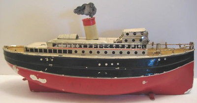 Antique Tin Wind Up Toy Boat Carette 10 1/2 Ocean Liner 1920s 