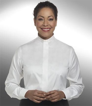 Womans Clergy Cassock Robe Preacher Tab Collar Shirt Long Sleeves