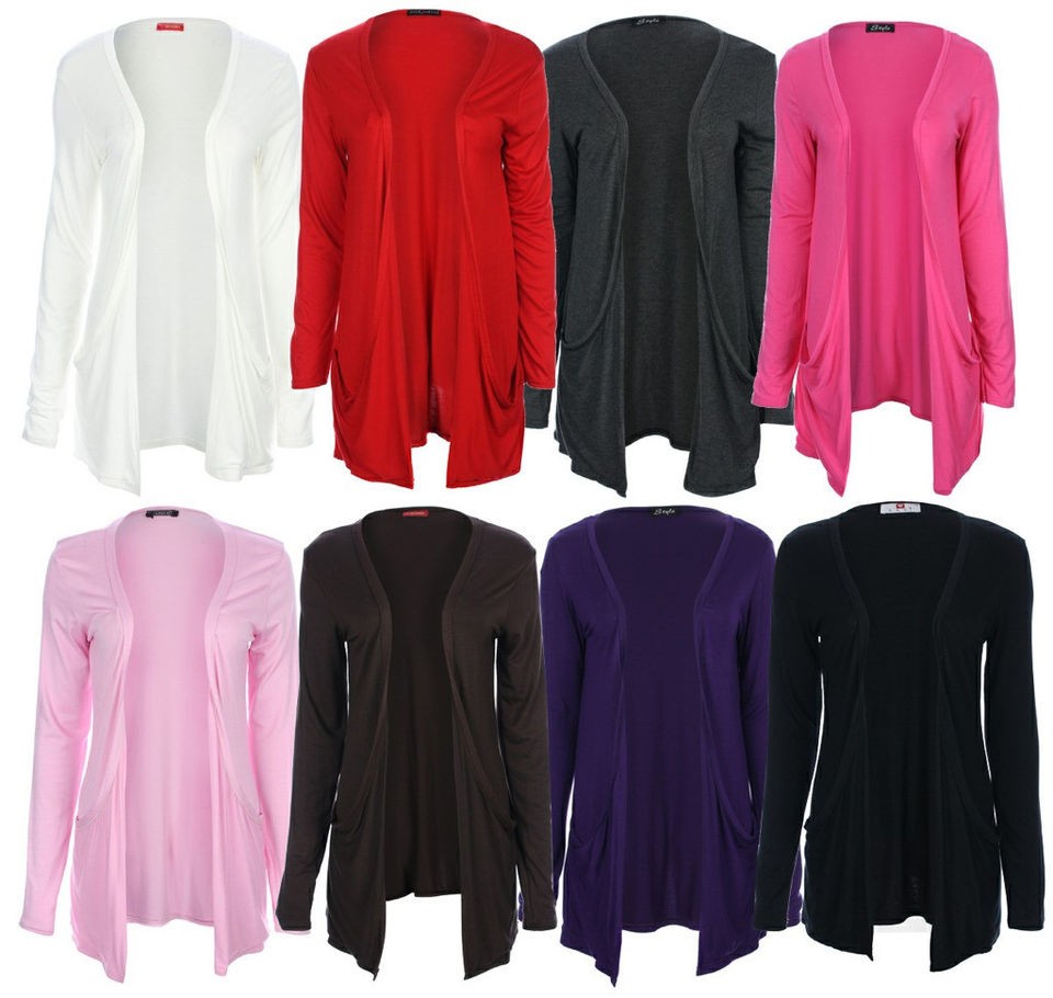 LADIES LONG SLEEVE BOYFRIEND POCKET CARDIGAN PLUS SIZE WOMENS TOP 14 