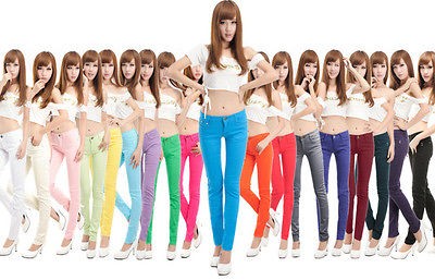 Womens Stretch Candy Pencil Pants Casual Skinny Jeans Trousers 6 size 