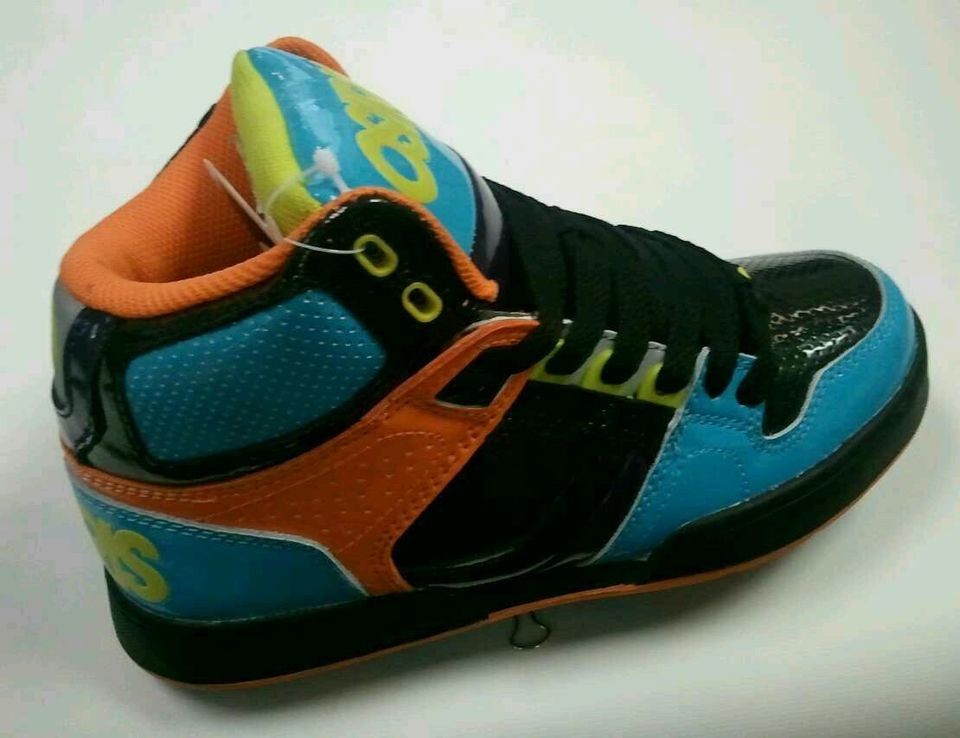 KIDS BOYS OSIRIS NYC 83 SKATE SHOES NIB CYAN/BLACK/ORA​NGE