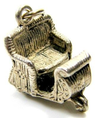 925 Sterling Silver Vintage Antique 3D Wheelchair Charm Pendant