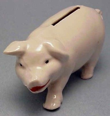 ANTIQUE GERMAN PORCELAIN PIG PIGGY PIGLET BANK 4.5 INCH WHITE VINTAGE 