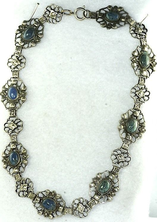 ANTIQUE ITALIAN ITALY 800 SILVER LAPIS NECKLACE STERLING PERUZZI 