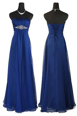 Qpid Showgirl 1257 Blue Chiffon Maxi Evening Dress Prom Ball Gown UK 