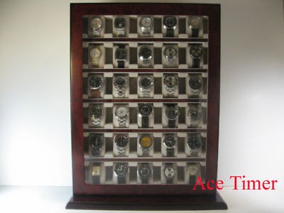 30 Watch Wooden Stand Wall Display Storage Case Fit up to 60mm + Gift