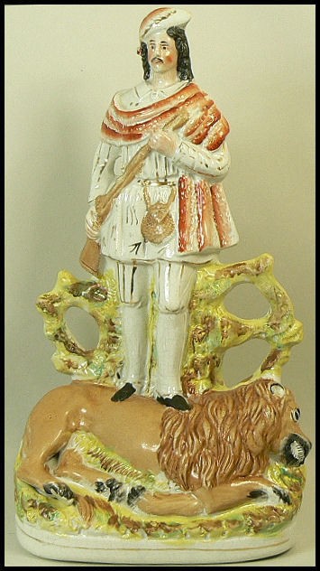 ANTIQUE STAFFORDSHIRE POTTERY LION HUNTER FIGURE C.1860