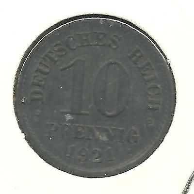 NICE HIGHER GRADE 1921 GERMAN   GERMANY 10 PFENNIG DEUTSC​HES REICH