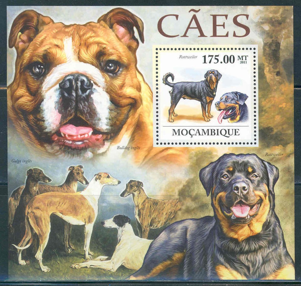 MOZAMBIQUE 2011 DOGS ROTTWEILER BULLDOG HOUND SOUVENIR SHEET