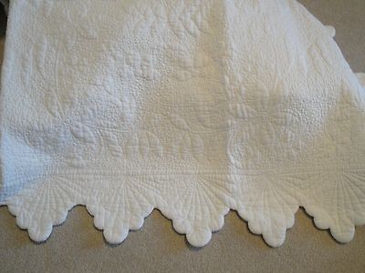 3pc FULL QUEEN White MATELASSE QUILT Romantic Chic Shabby Scallop Set 