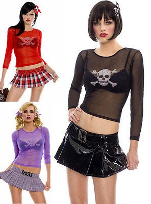 goth punk rave club fishnet crop top w skull more