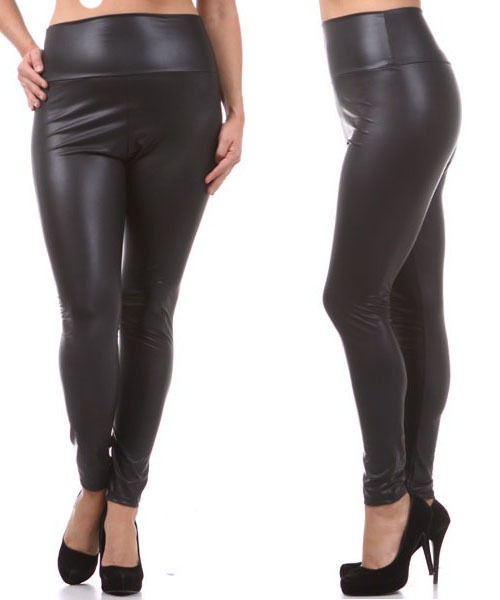 New  PLUS SIZE Faux Leather MATTE Black High Waist Leggings Pants 1XL 