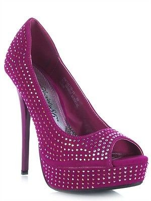 NEW SOCIETY 86 Women Rhinestone Stiletto High Heel Pump pink Fuchsia 