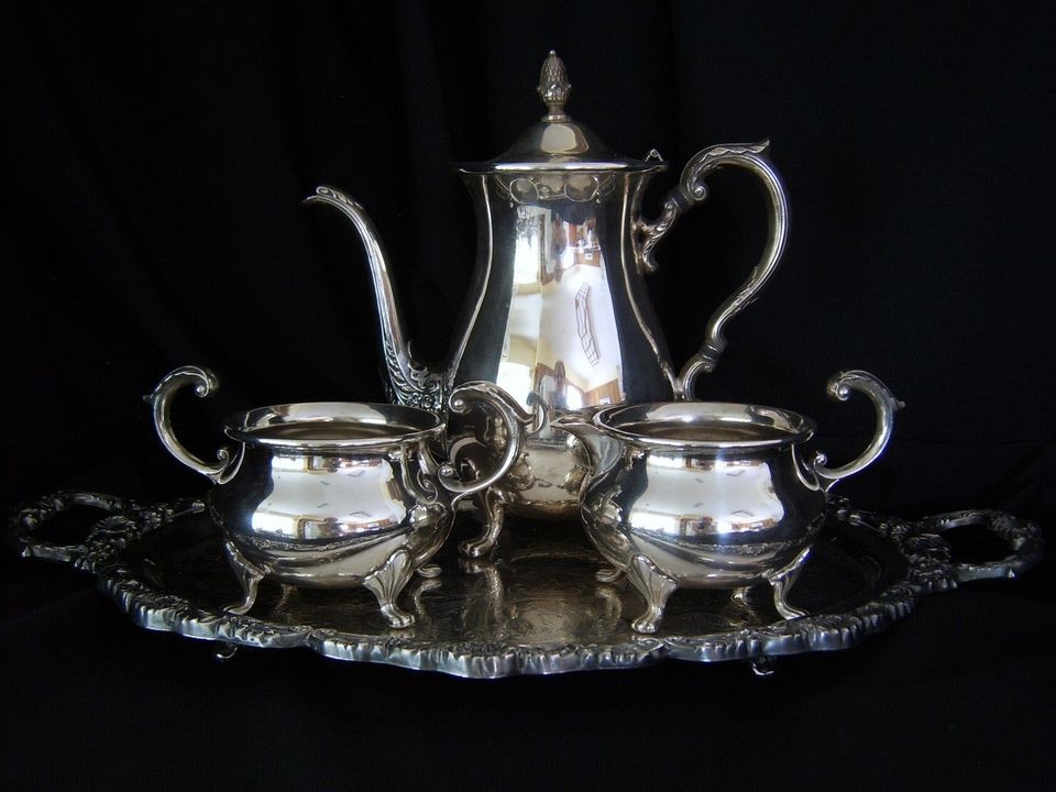 Vintage Poole Bristol Silver EPCA Coffee Service Set & Tray Elegant 4 