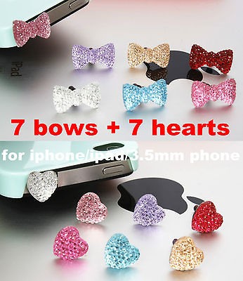   Bow Heart Anti Dust Proof Ear Cap Plug Cover For i Phone 3S 4GS/3.5mm