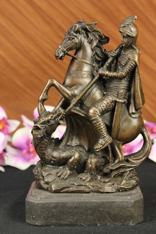 St. George Dragon Slayer Bronze Statue Military Saint Catholic Patron 