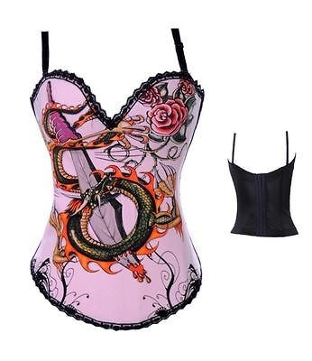 Goth Punk Rock hook tattoo Boned Corset corset bustier top 2269 pink 