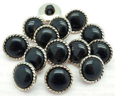 36 Silver edge Plastic Round Black Buttons~Blouse​/Dolls/Cardiga​n 