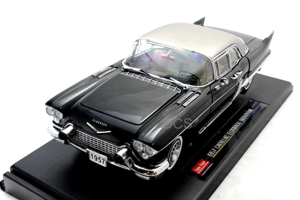 sunstar 1957 cadillac brouham black 1 18 diecast car time