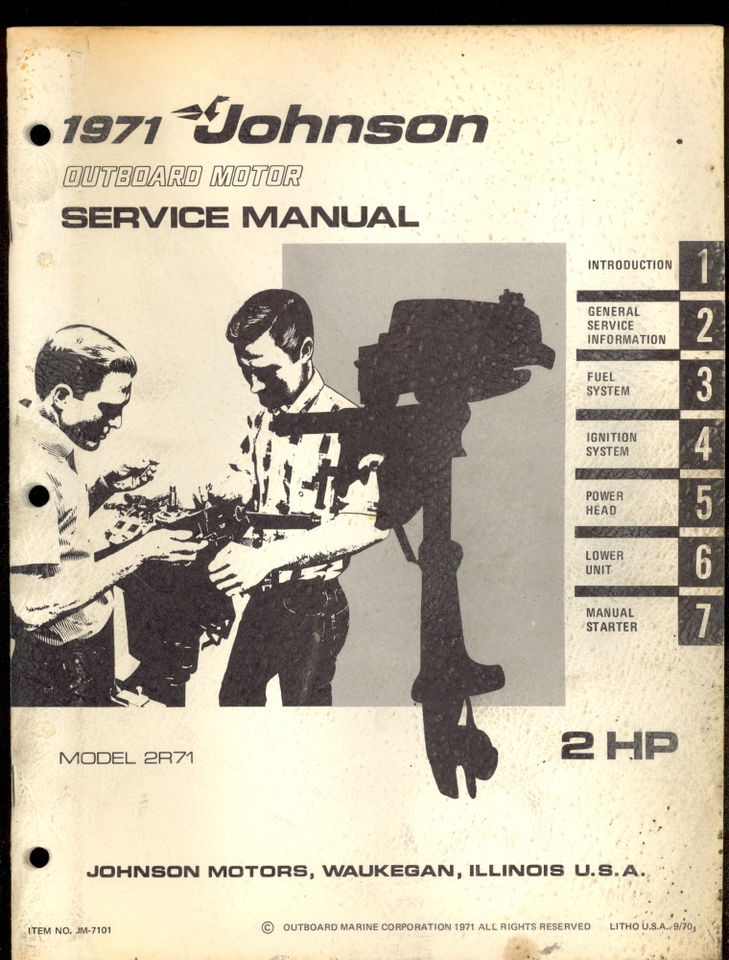 1971 JOHNSON SEA HORSE MODEL 2HP / 2R71 OUTBOARD MOTOR SERVICE MANUAL