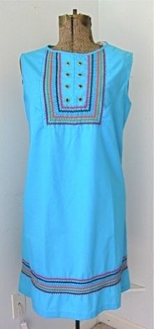 Vtg 60s 70s Mod Aqua Blue Jumper Scooter Tunic Dress Multi Color Rick 