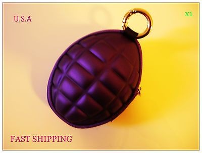   Purple Hand Grenade Key Case Coin Case Wallet Purse Key Zipper Pocket