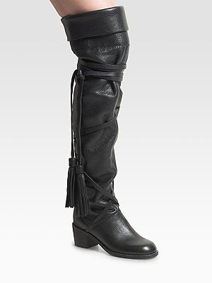 CHLOE BLACK LEATHER TALL WRAP AROUND SEXY OTK RIDING BOOTS EU 36.5 6