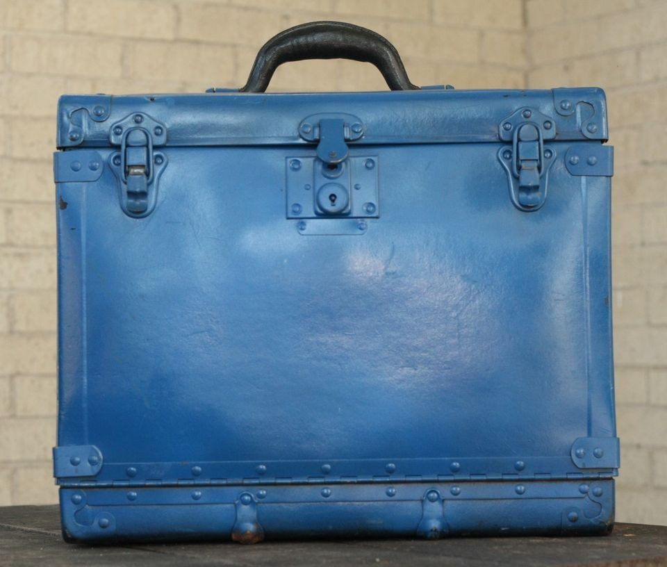 VINTAGE BLUE Fibre LUGGAGE Fun Decorative Suitcase Prop Briefcase 