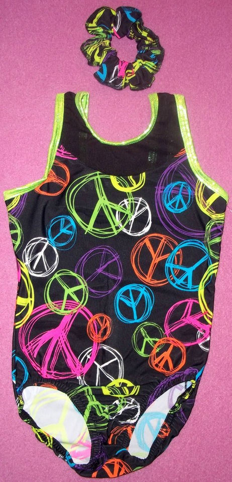 GYMNASTICS leotard PEACE SIGNS child medium large x large cm cl cxl 