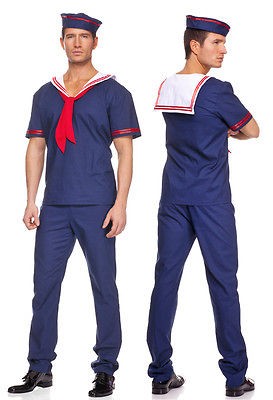 Mens Three Piece AHOY MATEY Navy Sailor Complete Costume Sizes M to 