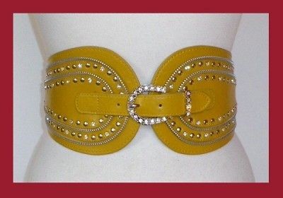 NEW MUSTARD YELLOW RHINESTONE ZIPPER STUDDED WIDE BELT