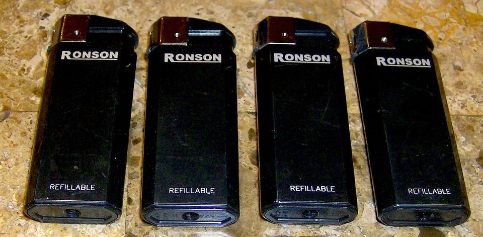 LOT OF 4 BLACK RONSON COMET REFILLABLE LIGHTERS  BRAND 