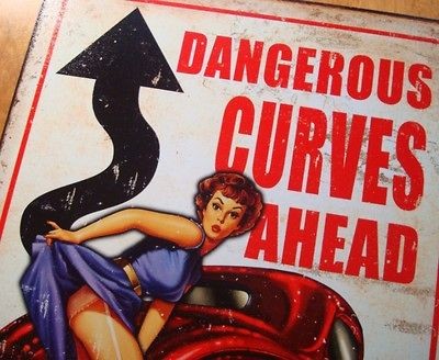   Curves Ahead Saloon Tavern Pub Beer Game Room Decor Garage Metal Sign