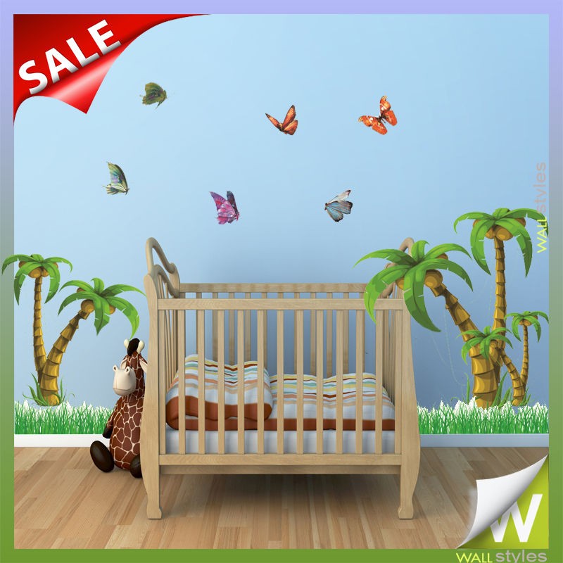   Jungle Vinyl Wall Stickers With Butterflies Kids Room Nursery Decor