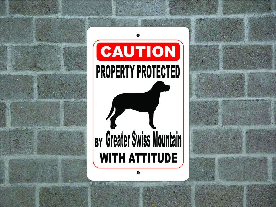 Property protected Greater Swiss Mountain dog with attitude metal 