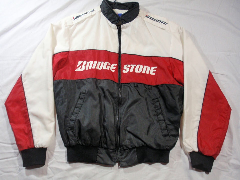 VTG 80s Bridgestone Racing Jacket Mens Medium White Red Indy Kart 